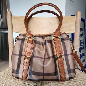 Burberry Small Brown Smoked Checked Northfield Bag Purse Tote